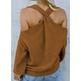 thumbnail image 5 of Asyoly Womens Halter Neck Cold Shoulder Sweater Long Sleeve V Neck Solid Color Knit Pullover Sexy Jumper Loose Top, 5 of 5