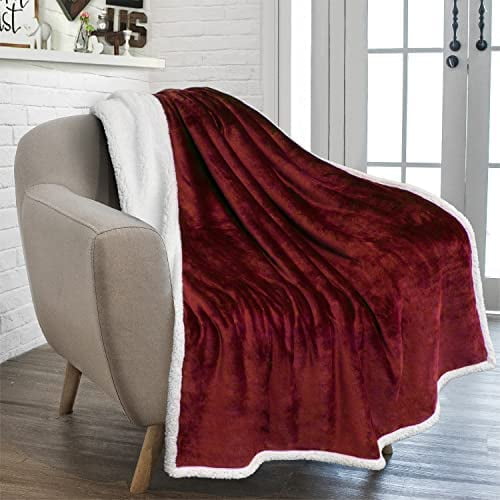 Sherpa Fleece Throw Blanket for Couch, Maroon Red, Plush Soft Fuzzy Sofa Blanket, Cozy Reversible Winter Throw for Women Men, 50x60 Inches
