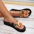 thumbnail image 3 of Flip Flops for Women with Arch Support Bohemia Flower Beach Vacation Thong Sandals Lightweight Platform Slides Black Size 8.5, 3 of 7
