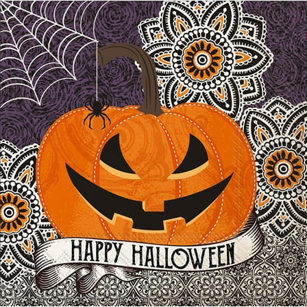 Boston International IHR 3-Ply Paper Napkins, 20-Count Lunch Size, Happy Halloween Pumpkin