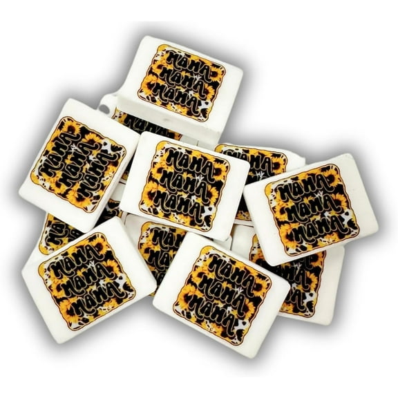 Silicone Focal Bead Sunflower Mama Bear  12 pk Freshie Hangers for Pens Thread Bubble Gum Square White Themed Makeup Brush