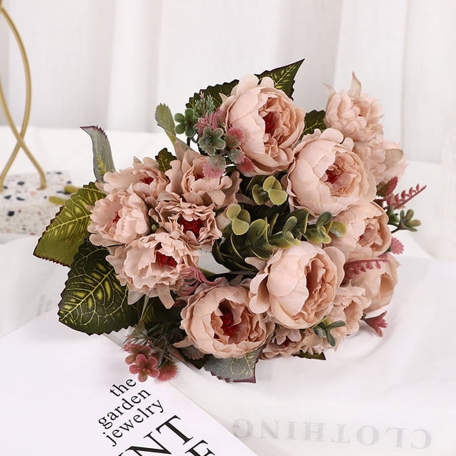Nvzi 3 paquetes de flores artificiales Penoy, flores de imitación, ramo de hortensias de seda, estilo vintage para bodas (café)