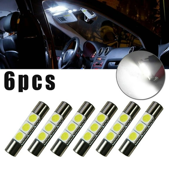 6Pcs Xenon White 3Smd 6641 6614F Led Bulb Sun Visor Makeup Mirror Fuse Light