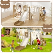XJD 11 in 1 Toddler Slide and Swing Set - Baby Slide for Toddlers 1-3, Indoor Outdoor Toddler Playset Playground, Coffee