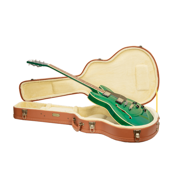 Crossrock Relief Series - Premium Wooden Case for 335 Style 6-string Semi-Hollow Electric Guitars, featuring a Highly Textured Surface and Mink Imitation Fleece Interior - Red Wood
