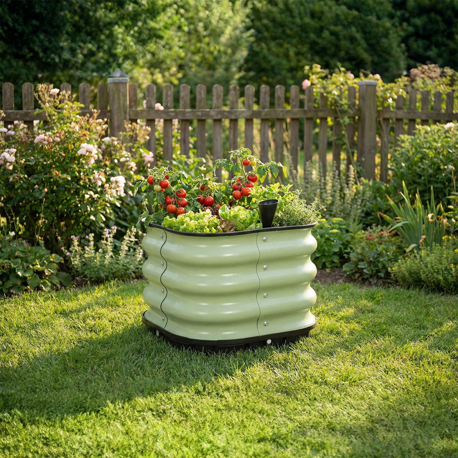 Aoodor 16.5" Galvanized Self-Watering Raised Garden Bed with Drainage-Green