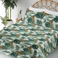 thumbnail image 3 of Ambesonne Tropical Fitted & Flat Sheet with Shams 4 Pcs Set, Exotic Leaves with Jaguars, King, Dark Green and Pale Coffee, 3 of 5