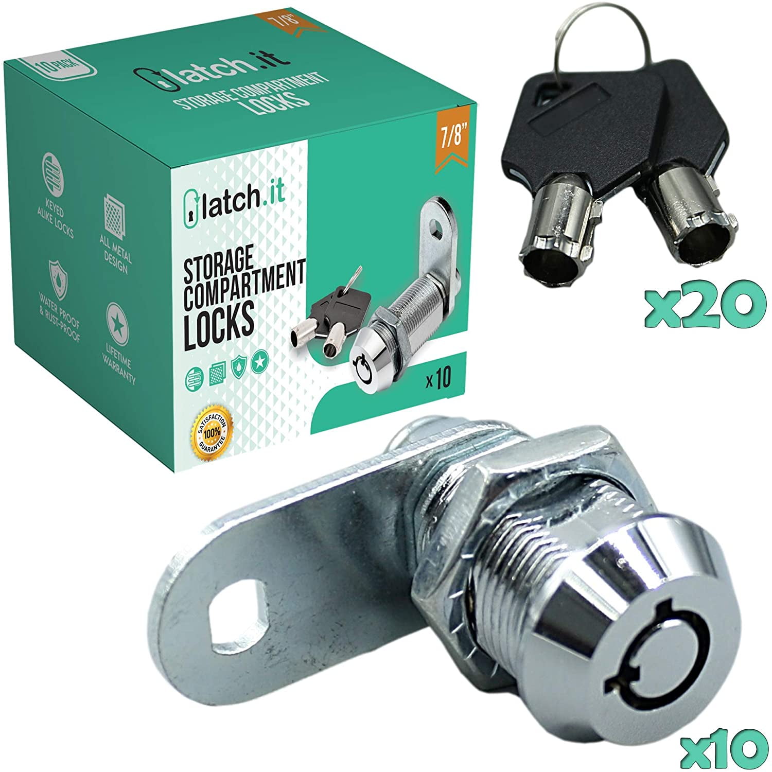 Latch.it 11/8” RV Compartment Door Lock 10 Pack Chrome Cylindrical