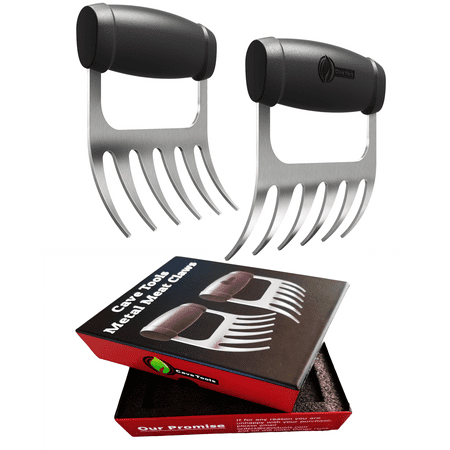 Meat Claws - STAINLESS STEEL PULLED PORK SHREDDERS - BBQ Forks for Shredding Handling & Carving Food from Grill Smoker or Crock Pot - Metal Barbecue Slow Cooker Handler Accessories by Cave