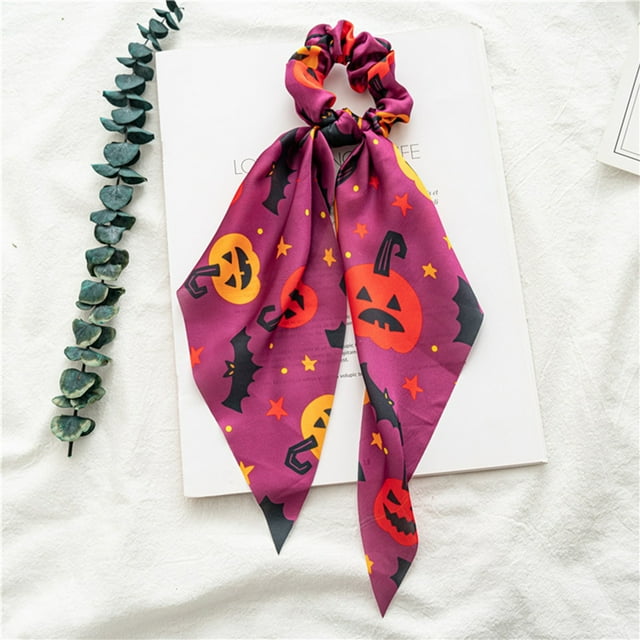 Halloween Women Hair Bands Hair Scrunchies Flower Pattern Scarf Ties Bowknot Ropes