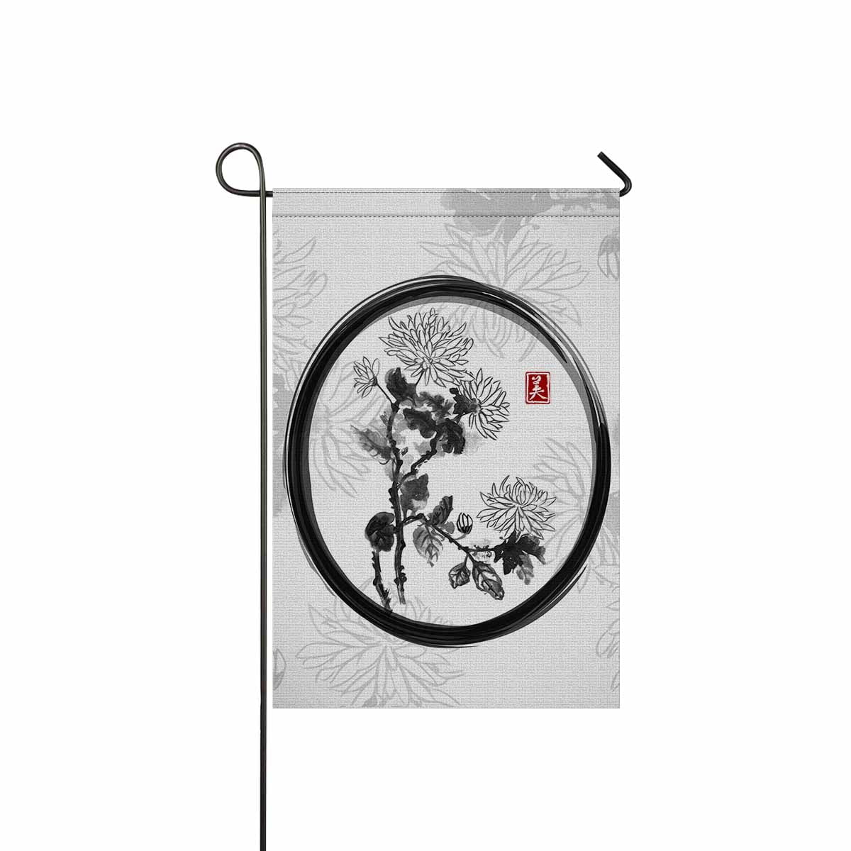 SUNENAT Chrysanthemum Flowers In Enso Zen Circle Oriental Ink Painting