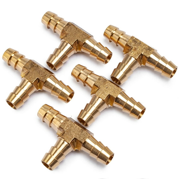 LTWFITTING Brass Barb Tee Fitting 3/8-Inch ID Hose for Water Fuel Boat(Pack of 5)