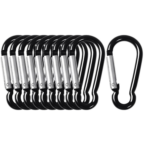 Unique Bargains Travel Camping Hiking Aluminum Clip Hook D-Ring Keychain Carabiner Black 10 Pcs