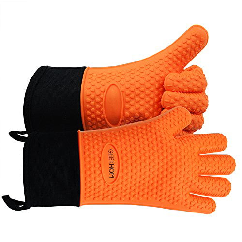 Ultra-Long Wrist Guard Silicone Non-Slip Oven Gloves for Barbecue Baking Cutting Smoker Black 1472℉/800℃ Extreme Heat Resistant Gloves Welding Sungwoo BBQ Gloves Grilling Cooking 14 Inch