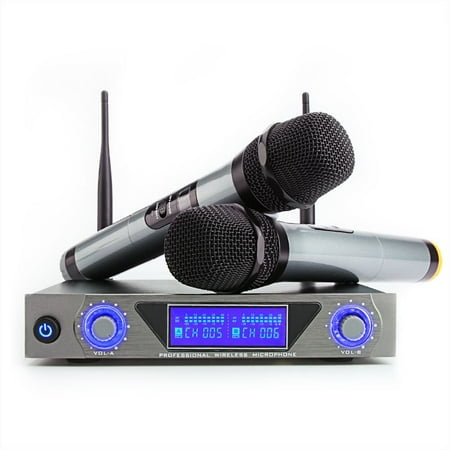 ARCHEER UHF Wireless Microphone Receiver System with 2 Cordless LCD Display Handheld Dynamic Microphones - For Outdoor Wedding Conference Karaoke Microphone Systems