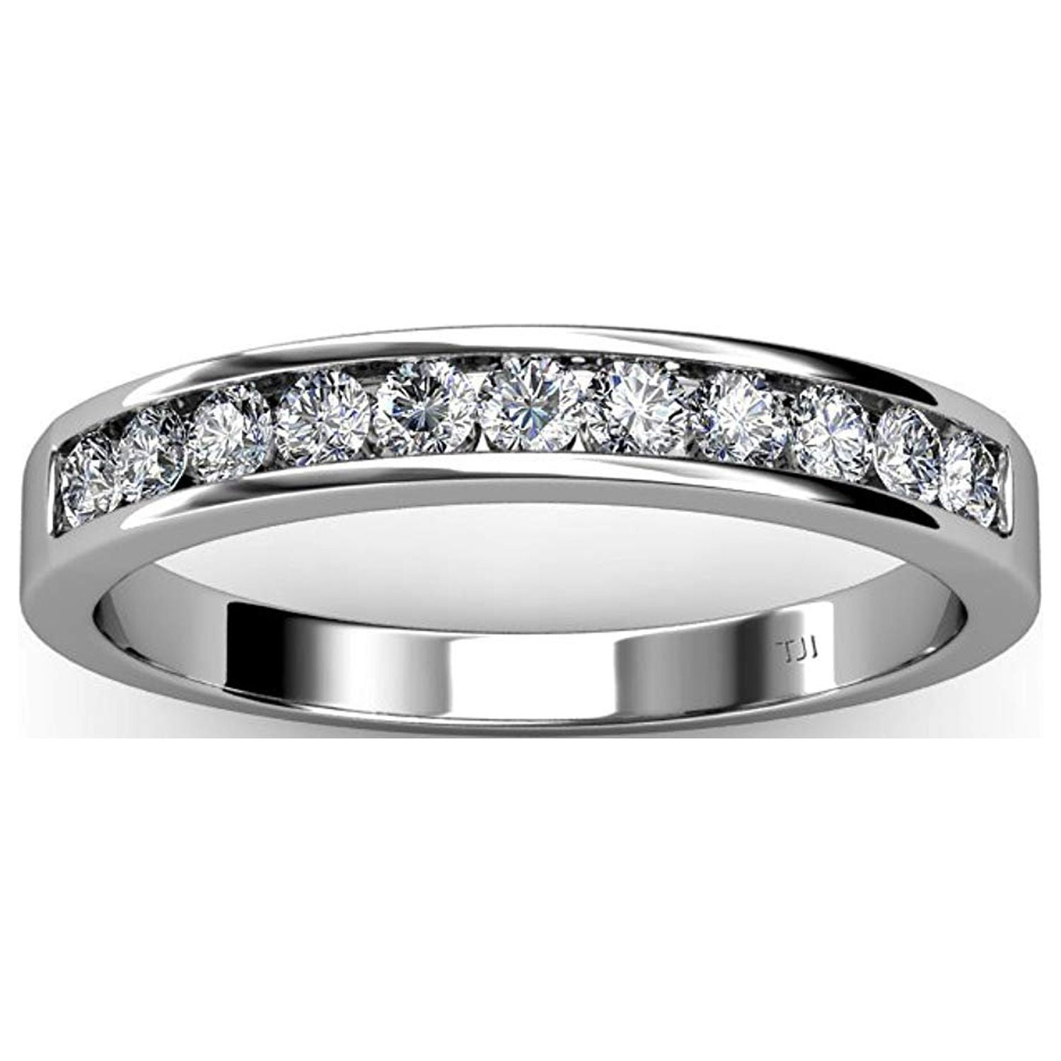 Diamond 11 Stone Channel Set Wedding Band (VS2-SI1, F-G) 0.55 ct tw in 18K White  Gold.size 5.5 
