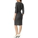 thumbnail image 3 of Vestido de trabajo midi ajustado de mujer con cuello cuadrado y mangas 3/4, de cuadros, talla XS, negro, 3 of 6