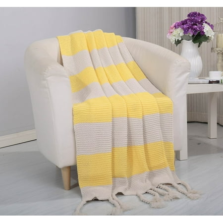 - ClassicHome Woven Vintage Stripe Knitted Throw Blanket with Fringe (50