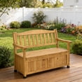 thumbnail image 2 of Zimtown 44" Outdoor Wooden Storage Bench with Backrest Armrest, Fir Wood Deck Box for Patio Garden, Two Seater Loveseat, Yellow, 2 of 10
