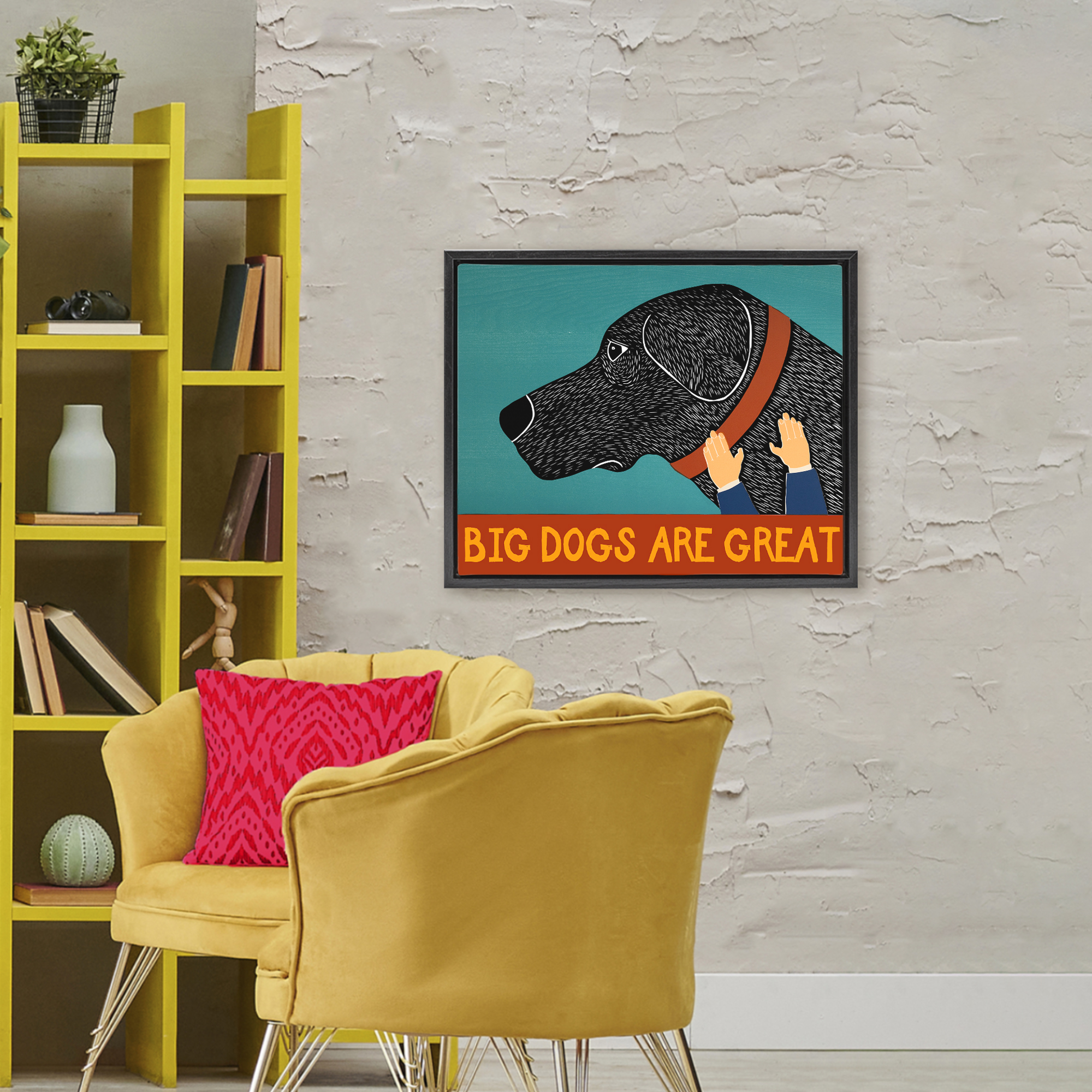 Big Dogs Are Great Black Framed Floater Canvas Wall Art, design by Stephen Huneck