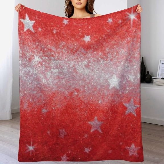 RKSupls Christmas Throw Blanket,Soft Warm Fannel Red Ombre Glitter Star Blankets Gift for Home Bed Sofa Couch Decor,50x60 in