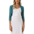 thumbnail image 1 of INSPIRAR CHIC Blusas Semitransparentes para Mujeres Elegantes con Mangas 3/4 Cárdigan Bolero Shrug Azul L, 1 of 5