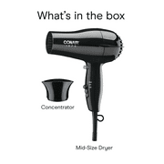 Conair Mid-Size Hair Dryer, 1875 Watts, Concentrator Attachment, Lightweight Design