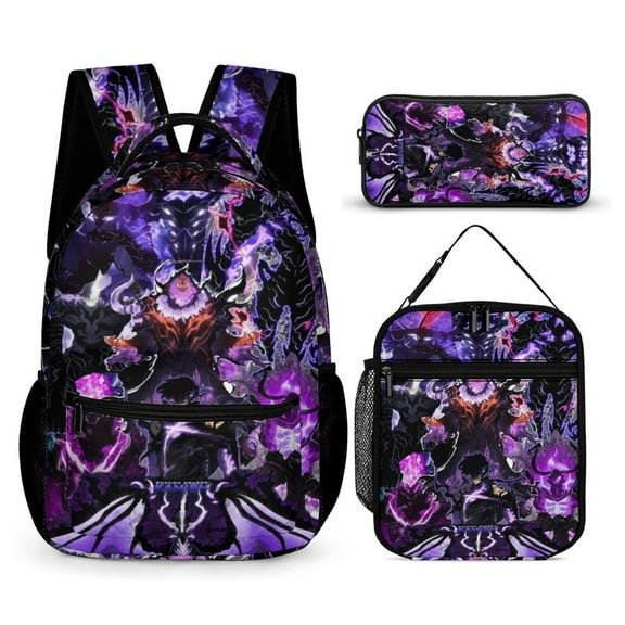 3-PieceSolo Anime Leveling Arise Large Capacity Anime Backpack with Lunch Bag & Pen Case | Casual Schoolbag for Travel, Outdoor, Fashion Daypack