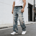 thumbnail image 3 of Men's 100% Cotton Non-Stretch Baggy Jeans - Marble Bleach Wash Distressed Wide-Leg Denim Pants, Streetwear-Inspired Loose Fit Trousers, 3 of 4