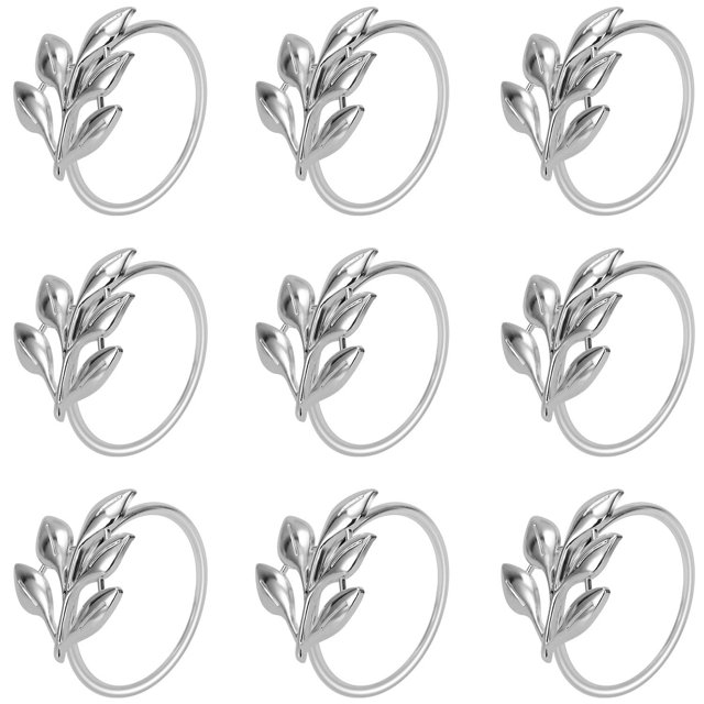 Paquete de 12 servilleteros KPOSIYA con forma de hojas, metal plateado, decoración de mesa