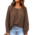 thumbnail image 4 of Blusa de manga larga con cuello cuadrado para mujer, suéter informal holgado a la moda con hombros caídos de Color puro, 4 of 6