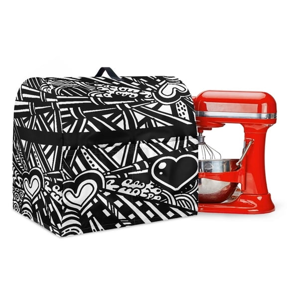 FOR U DESIGNS Heart Geometric Stand Mixer Cover compatible with Kitchen Aid Mixer Portable Mixer Dust Covers Multi Pockets Compatible with Kitchen Aid 6-8 Quart Bowl Lift - L