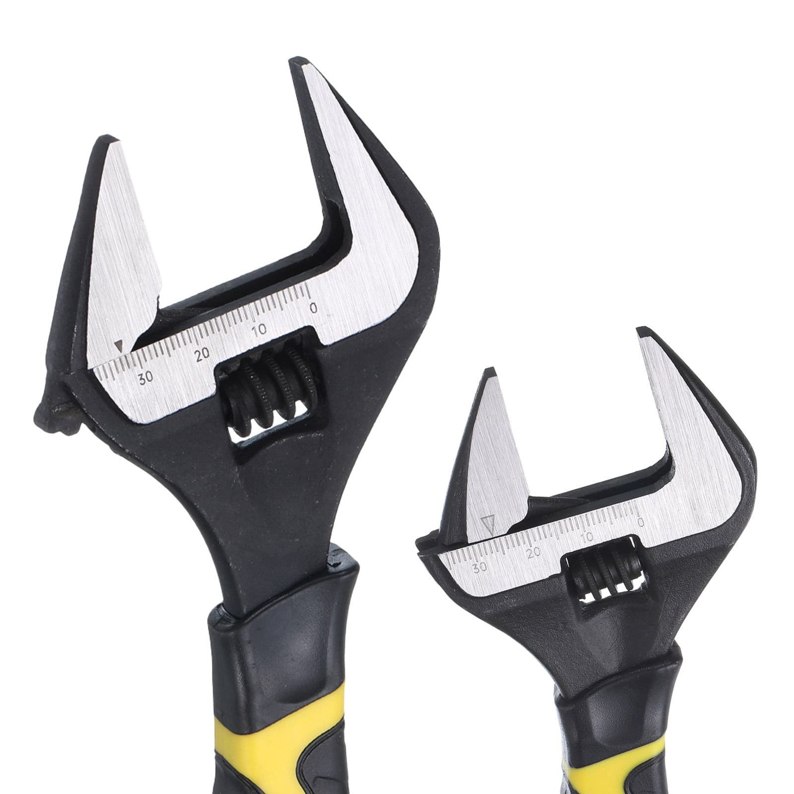 2pcs Adjustable Wrench 8" 6" CR-V Universal Spanner Wide Opening, Black/Yellow