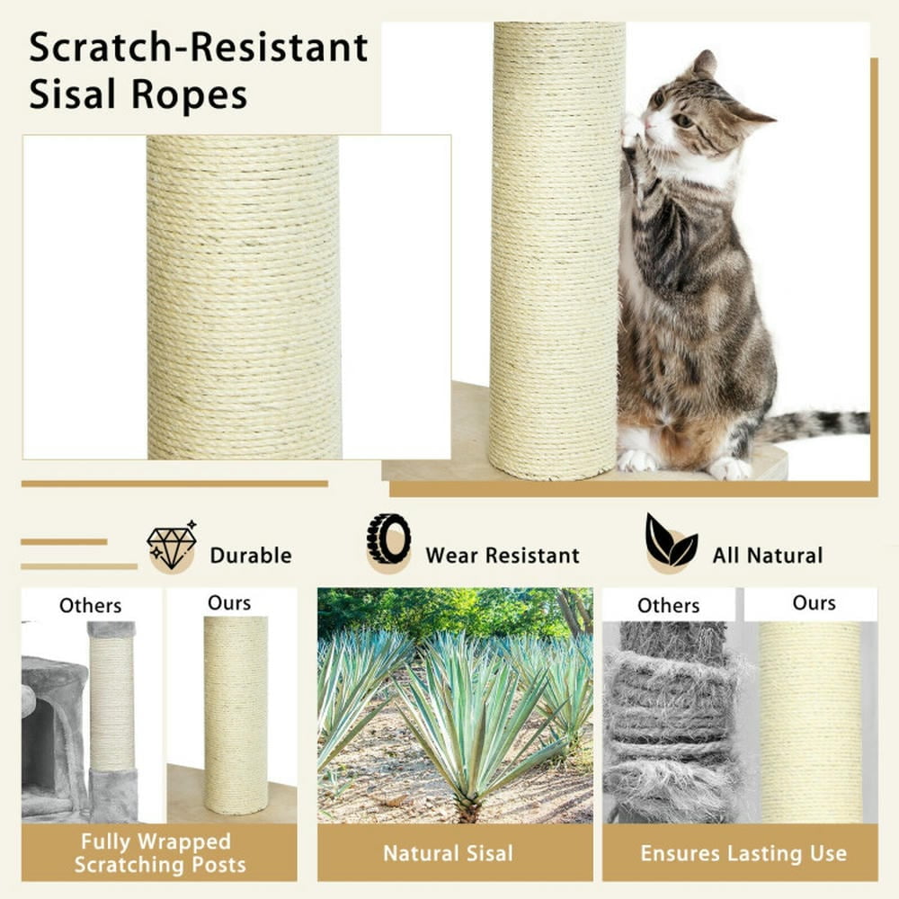 YYAo Large Cat Tree, Luxury Cat Tower Cat Condo, Cat Play House, 77.5-Inch Cat Tree Condo Multi-Level Kitten Activity Tower with Sisal Posts-Cream White