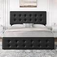 thumbnail image 4 of Negra tamaño completo marco de cama - 4 almacenamiento cajones, faux leather forrado cama de plataforma con de madera slats support y button tufted design. no necesita colchón base, 4 of 8