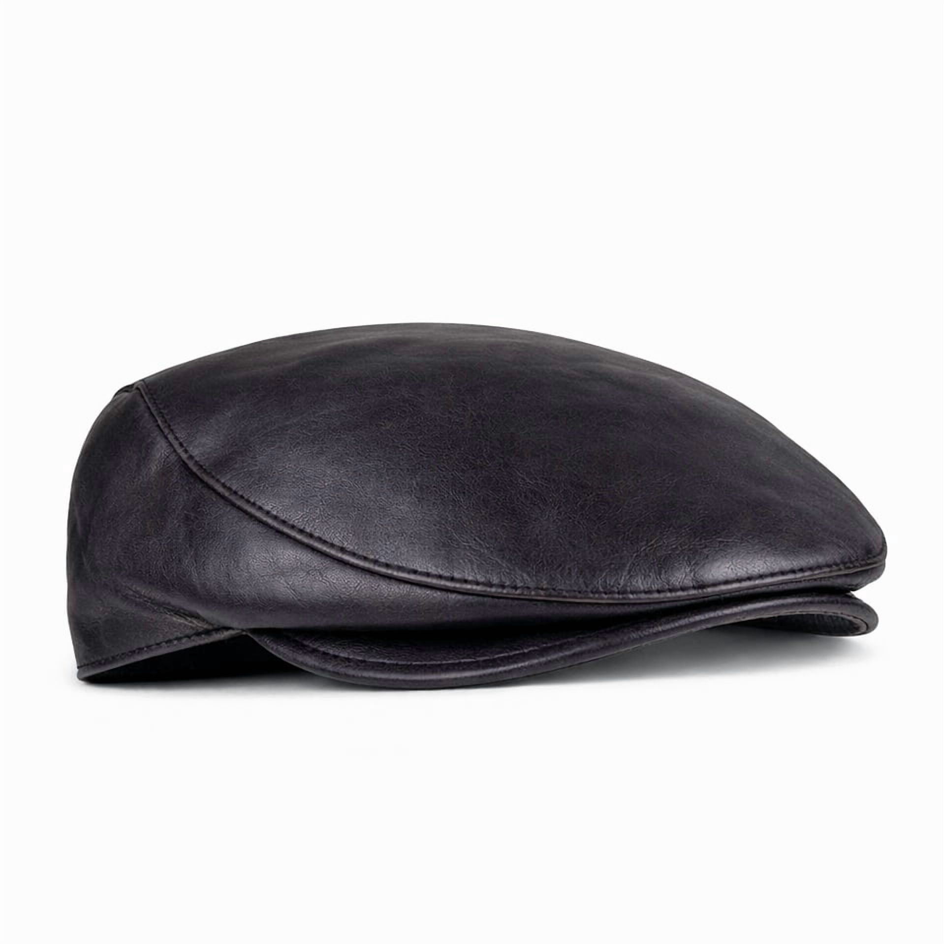 Handmade Men’s Real Leather Newsboy Cap – Vintage Sheepskin Leather Flat Cap, Classic Cabbie Driver Ascot Hat