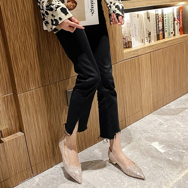 Minnieouse 2pieces Womens Leather Wear resistant Shoes Women Fiber Flat Women Wedding Care Court Women Sequin Shoes Comfortable Calzado champan 40.1 Bodega Aurrera en linea