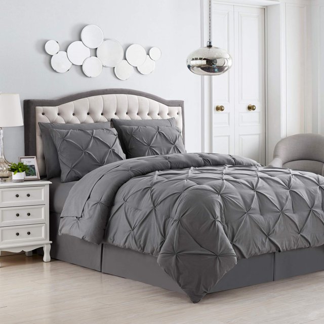 Set de edredón Sweet Home Collection Pintuck Grey Queen, 8 piezas