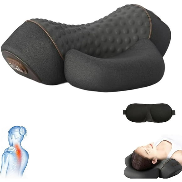 3-in-1 Pillow Traction Massager,Heat Therapy & Stretching, Memory Foam Neck Support for Cervical Neck Hump Correction, Pain Relief Neck Shoulder Back (Dark Gray)