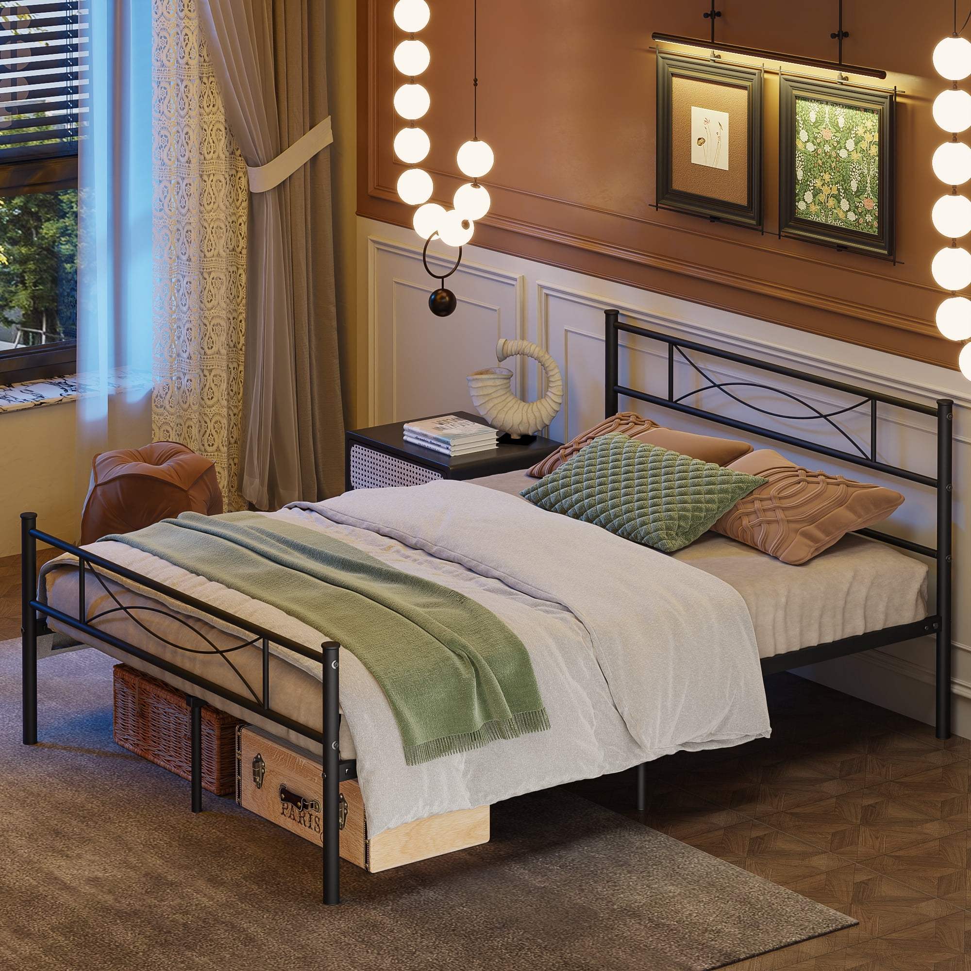 Yoneston Full Size Metal Bed Frame with Headboard and Footboard Heavy Duty Bed for Bedroom, Black