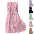 thumbnail image 1 of Gspmoly Robes Décontractées pour Femmes, Robe Décontractée pour Femmes de Couleur Unie Ample et en Lin Plissée à Boutons à Lacets à Manches 3/4 Robes d'Été pour Femmes Offres Hebdomadaires, 1 of 6