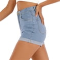 thumbnail image 3 of Wevis Women's High Waisted Denim Shorts, Classic Jean Shorts with Rolled Cuff Hem, Five Pocket Casual Summer Shorts, 3 of 4