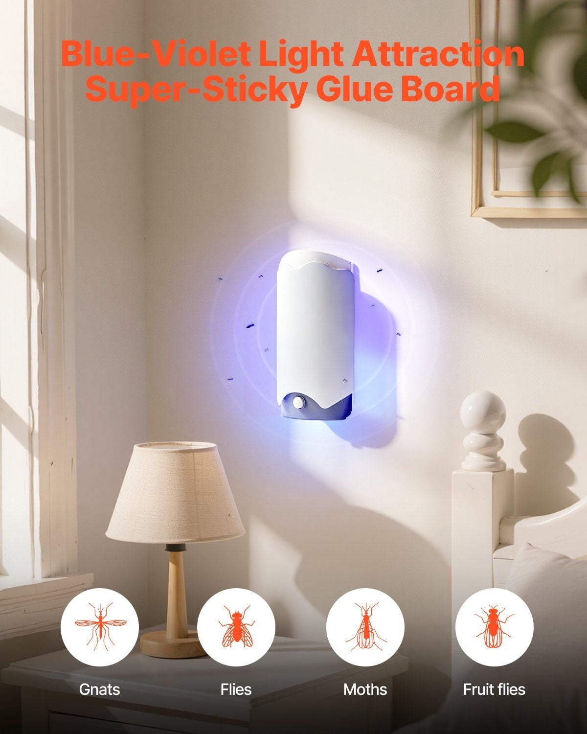 Dual-Mode Gnat Killer: Blue Light Zapper & Sticky Glue Board - Fly, Moth, Mosquito Trap for Indoor Use