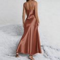 thumbnail image 2 of Womens Fashion Satin Spaghetti Strap Maxi Dress V Neck Sleeveless Side Slit Flowy Long Dresses Elegant Silky Cocktail Party Evening Gown for Summer, Size S-2XL, 2 of 3