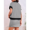 thumbnail image 2 of Women'S Striped 2 Piece Outfits Skirt Set Short Sleeve Skort Workout Set Matching Lounge Sets Black S, 2 of 9