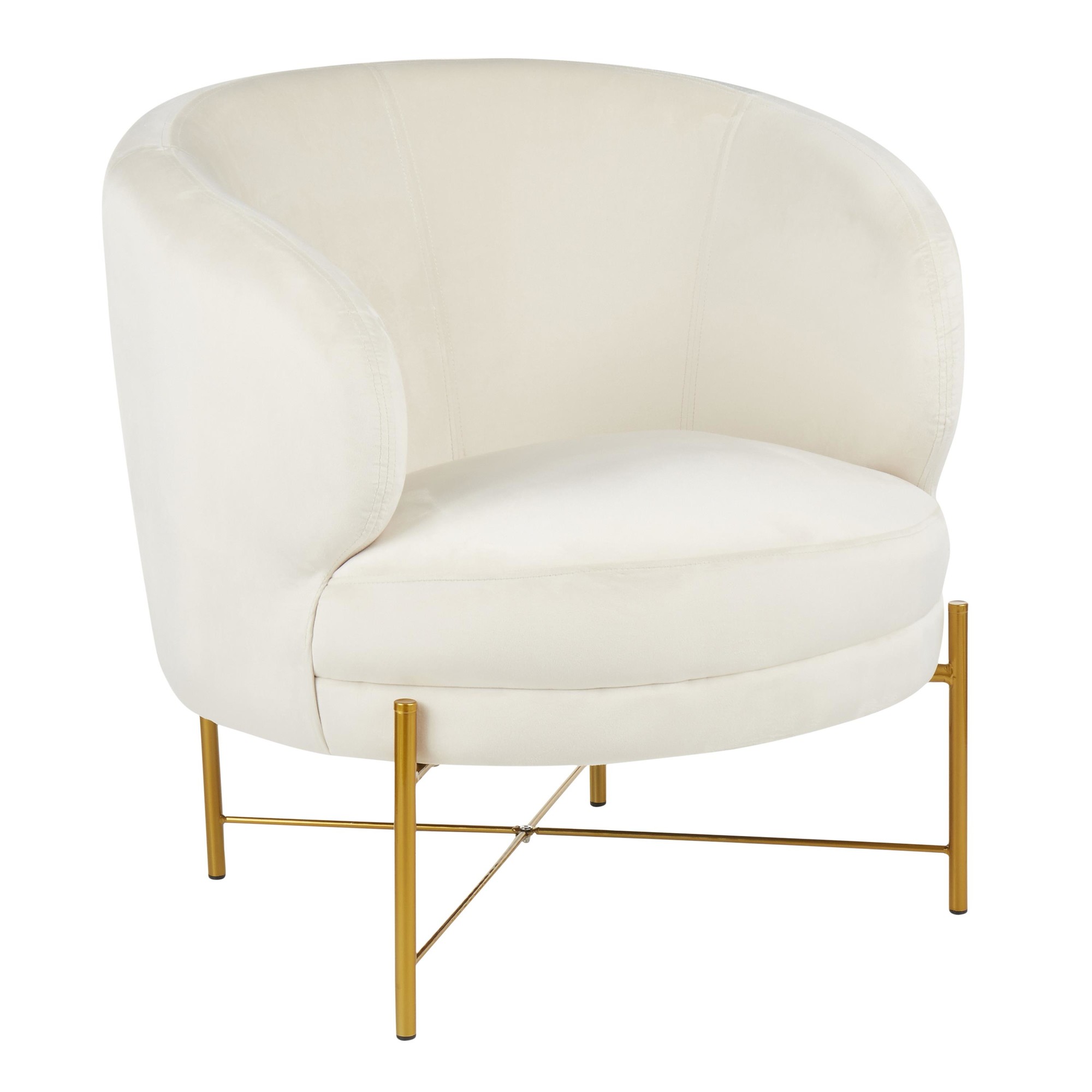 32" Gold Metal and Cream Velvet Chloe Contemporary Accent Chair