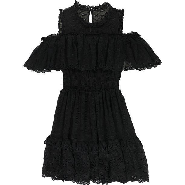 Rebecca Taylor Vestido con volantes y hombros descubiertos para mujer, Negro, 8