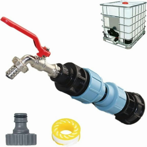 IBC Connection Kit, S60 x 6 Shut-Off Valve, 3/4" IBC Adapter for Garden Tap, 1000 Litre Rainwater Collection Tank with Quick Connect