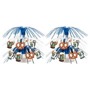 Beistle Set of CORNET 2 Mini Cascade Oktoberfest Centerpieces, 7.5”- Metallic Silver and Blue Plastic Fringe with Pretzels and Steins, German Themed Beer Festival Bavarian Party Table Decorations