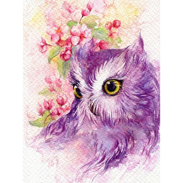 Cuadros Decorativos Kit de dibujo de taladro redondo completo DIY 5D de búho púrpura hecho a mano obra de arte de pintura de diamante JShteea Nuevos Originales